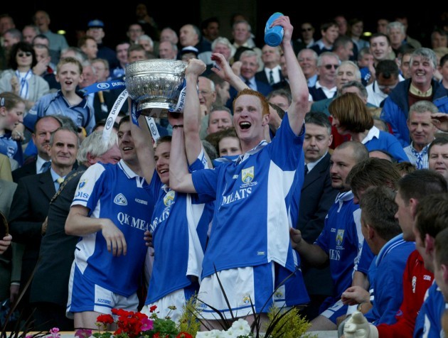 Pauric Clancy celebrates with the Leinster trophy