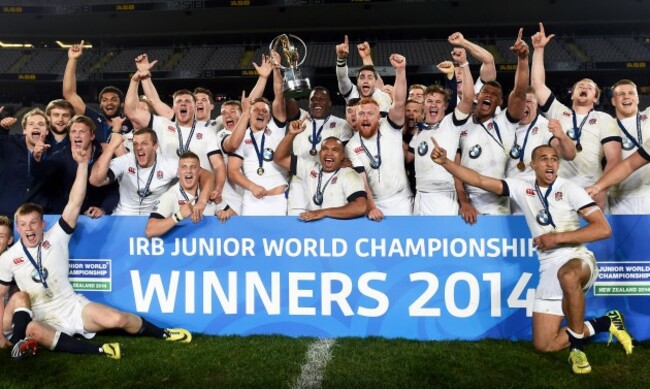 The England team celebrate winning