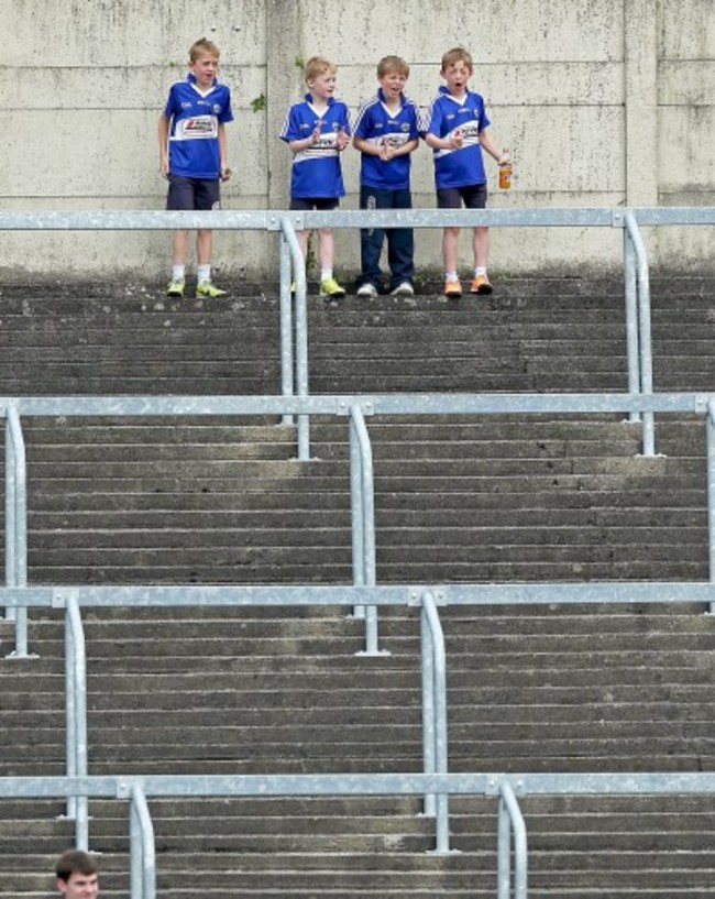 Four young Laois supporters look on