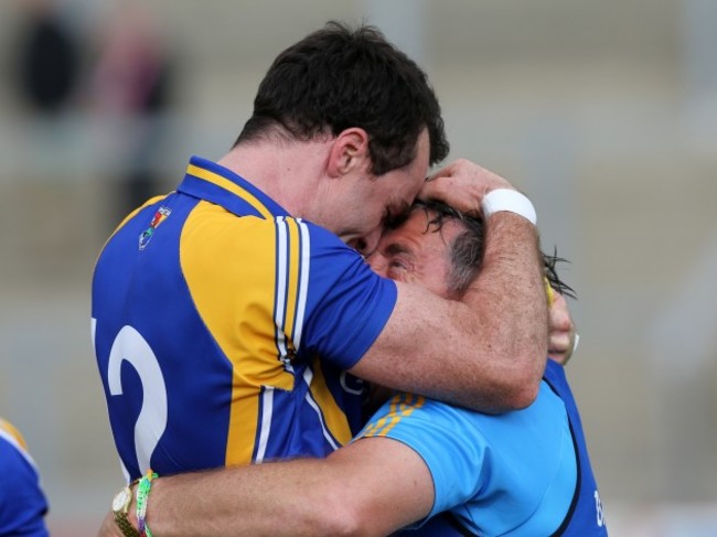 Jack Sheedy celebrates with Paul Barden after the game