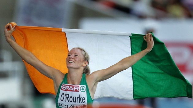 Derval O'Rourke celebrates winning a silver medal
