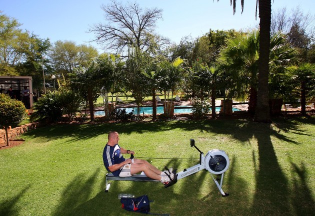 Graham Rowntree excercises on a rowing machine