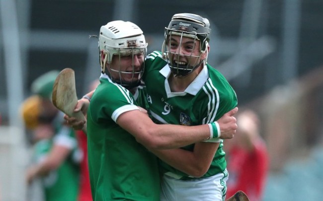 Limerick's Andrew La Touche Cosgrave and Colin Ryan celebrate the final whistle