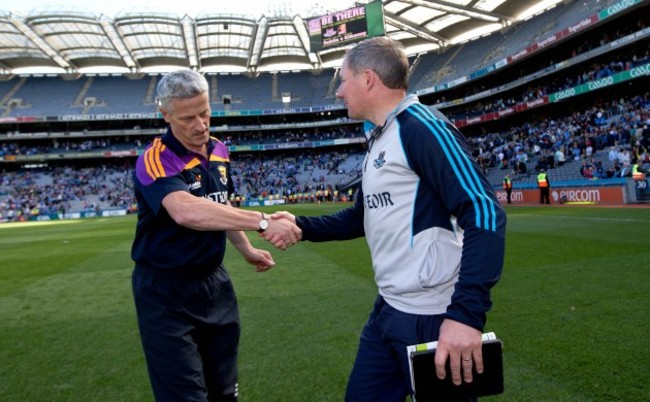Jim Gavin and Aidan O'Brien shake hands after the game