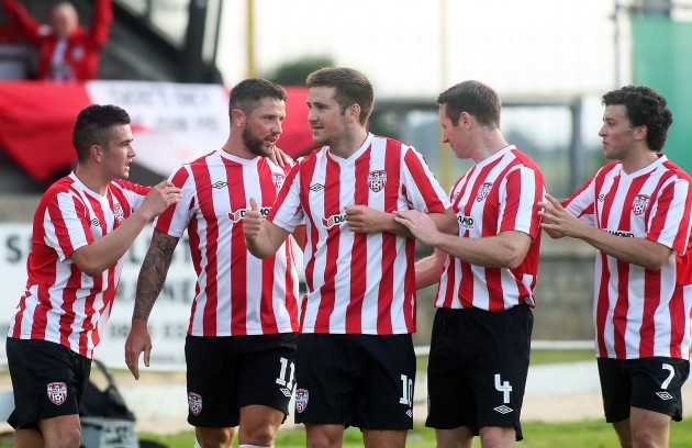 Rory Patterson celebrates scoring Derry's second goal 3/7/2014