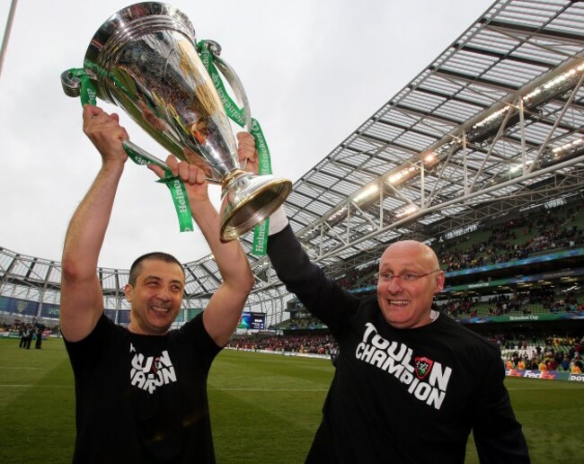 Mourad Boudjellal and Bernard Laporte celebrate
