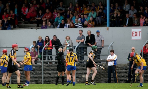 Denise Gaule is sent off by Referee Cathal Egan