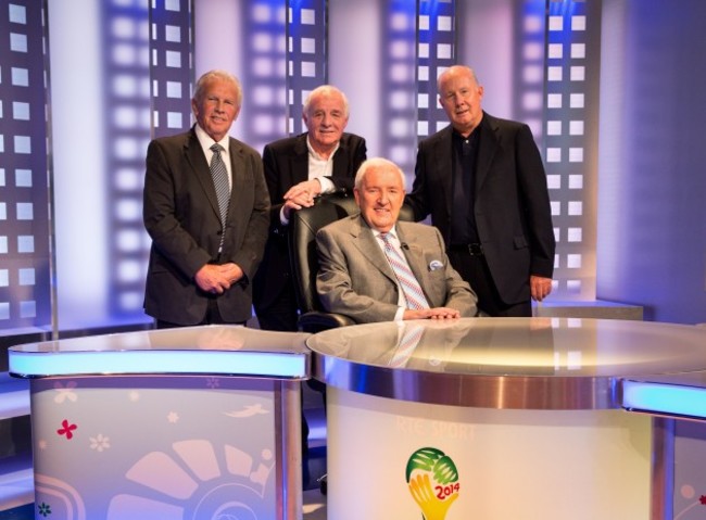 Bill O'Herlihy pictured with John Giles, Eamon Dunphy and Liam Brady