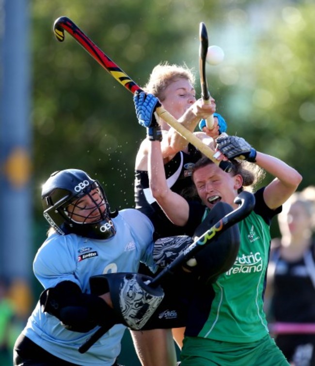 Alexandra Speers with Goalkeepr Kayla Whitlock and Emily Naylor