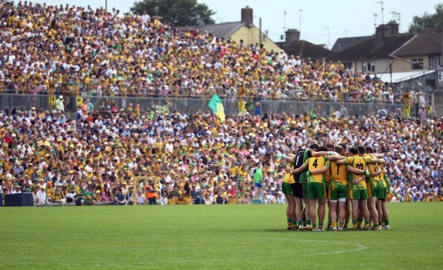 The Donegal team huddle before the game