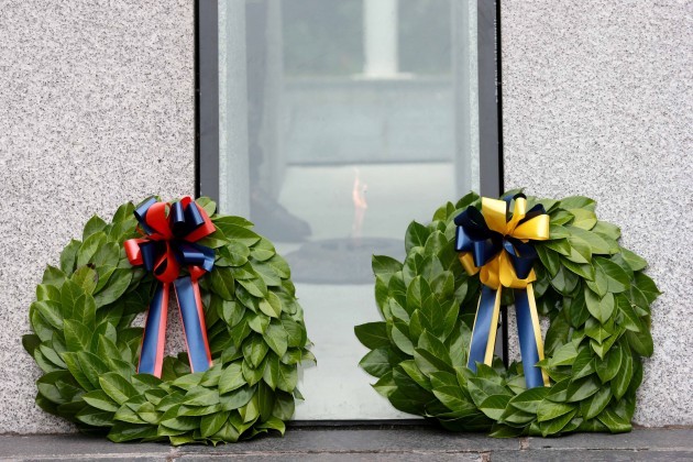 Military Guard Ceremony. Wreaths are l