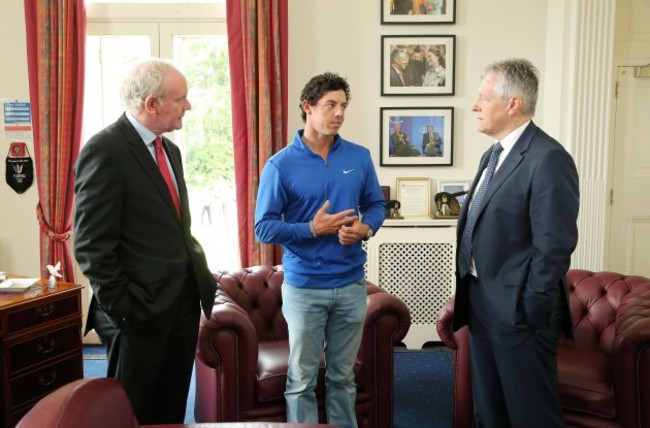 Rory McIlroy with Peter Robinson and Martin McGuinness