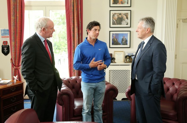 Rory McIlroy with Peter Robinson and Martin McGuinness