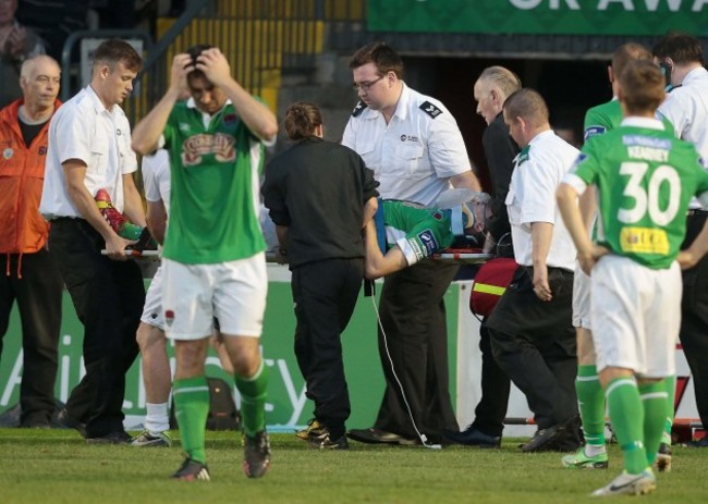 Cork City's Brian Lenihan is taken off injured 25/72014