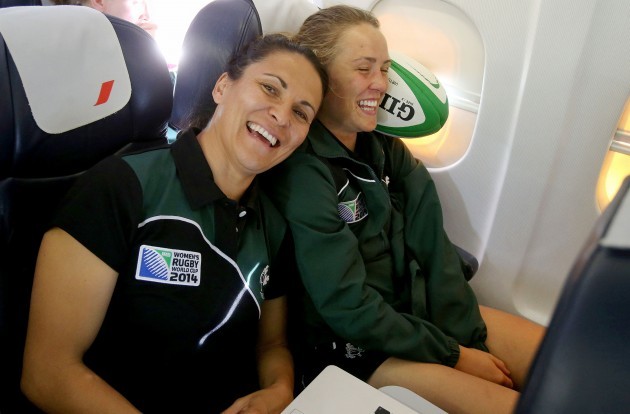 Tania Rosser and Ashleigh Baxter on the flight to Paris this morning 27/7/2014