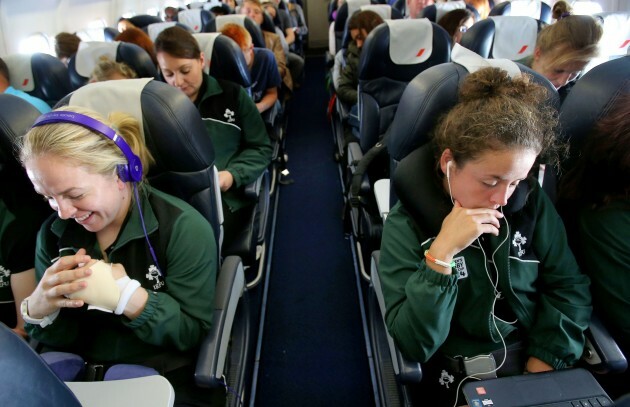 Niamh Briggs and Larissa Muldoon on the flight to Paris this morning 27/7/2014