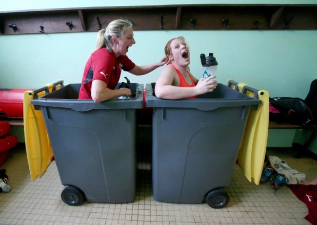 Siobhan Fleming and Fiona Hayes in the ice baths after training today 29/7/2014