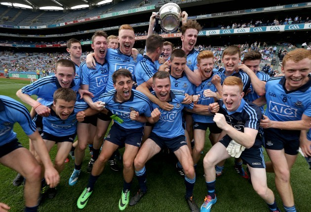 The Dublin minor team celebrate with the cup after the game