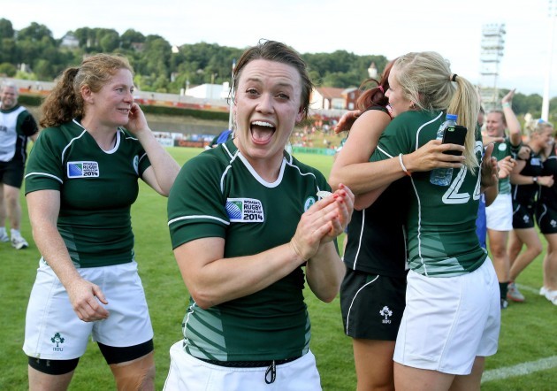 Lynne Cantwell celebrates after the game 5/8/2014