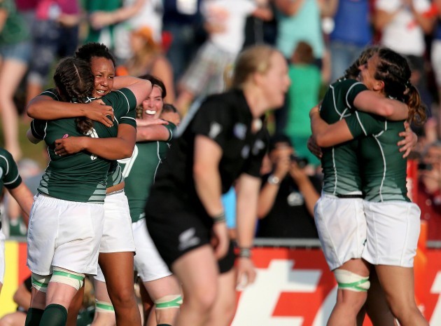 Fiona Coghlan and Sophie Spence celebrate at the final whistle 5/8/2014