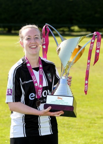 Rebecca Creagh celebrates with the Women's National League trophy