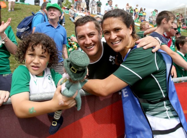 Tania Rosser celebrates with her parter Simon and son Serge