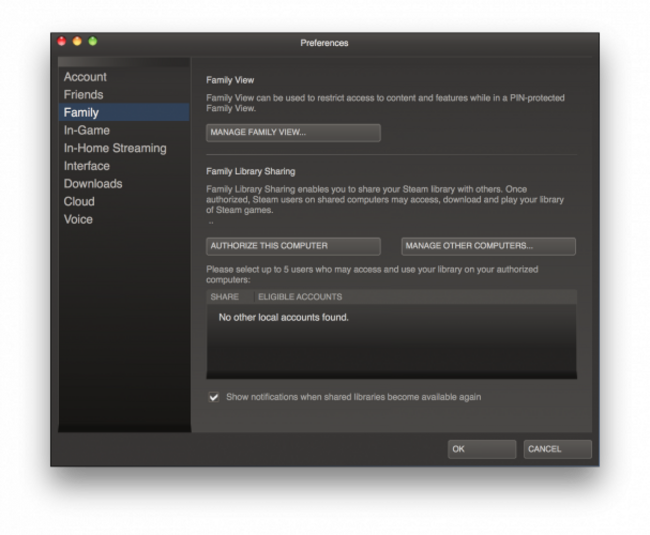 Steam Family sharing