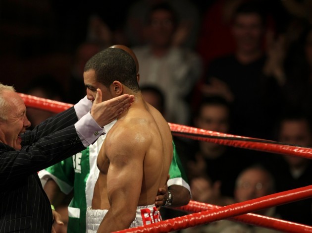 Darren Sutherland is greeted by promoter Frank Maloney