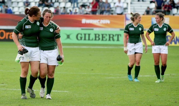Ailis Egan and Gillian Bourke dejected after the game