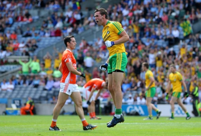 Odhran Mac Niallais celebrates scoring