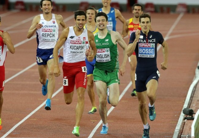 Ireland's Mark English finishes 4th in the Men's 800m semi-finals behind winner Pierre-Ambroise Bosse of France and 2nd placed Artur Kuciapski of Poland