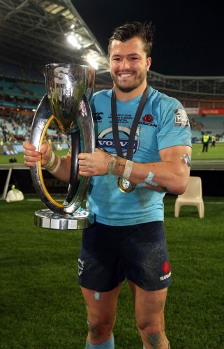 Adam Ashley Cooper celebrates with the trophy