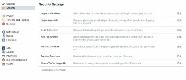 Security settings FB