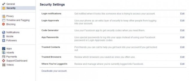 Security settings FB