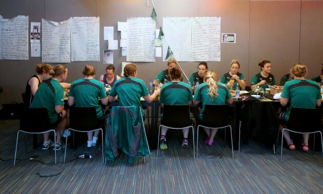 General view of the team having breakfast