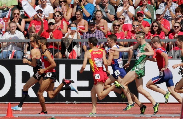 Ireland's Ciaran O'Lionaird falls during the final of the Men's 1500m