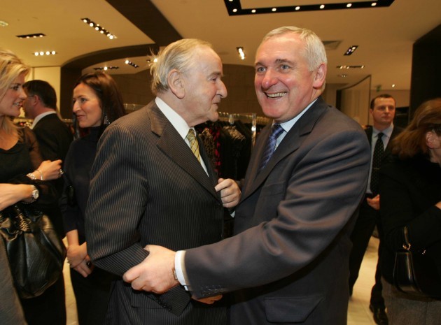 Taoiseach Bertie Ahern wishes former Taoiseach Albert Reynolds a happy birthday at the launch of the fourth edition of Who`s Who in Ireland,edited by Angel Phelan,pictured in Brown Thomas Dublin.Photo:Leon Farrell Photocall Ireland