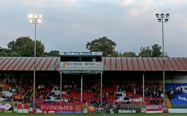 A view of Tolka Park where a partial floodlight failure