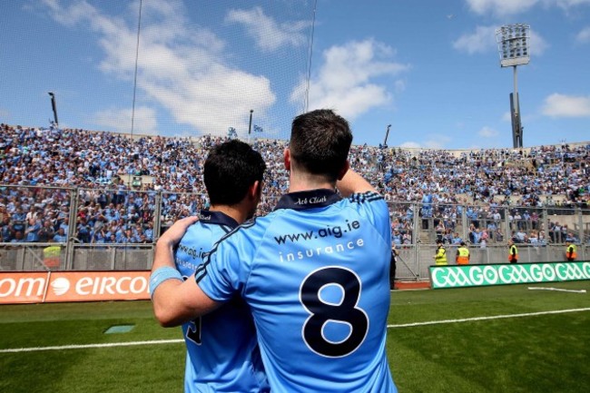 Cian OÕSullivan and Michael Darragh MacAuley celebrate after the game