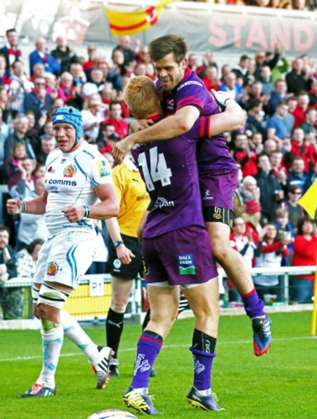 Rory Scholes celebrates scoring with Louis Ludik 22/8/2014