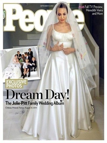 Angelina Jolie s wedding dress is covered in her kids drawings