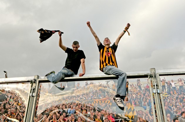 Kilkenny fans celebrate on Hill 16 after the game