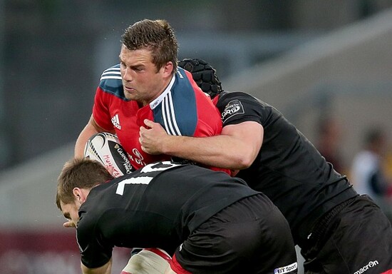 CJ Stander tackled by Greig Tonks and Fraser McKenzie