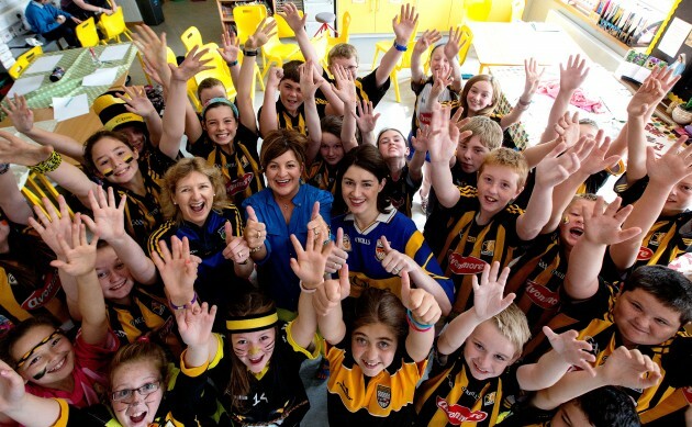 Ann Meade, Deirdre O'Sullivan and Brigid Ryan with sixth class pupils