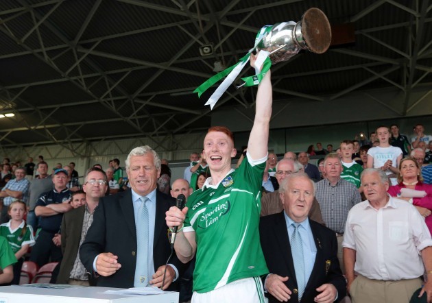 Limerick captain Cian Lynch celebrates winning the Munster GAA Hurling Minor Championship trophy