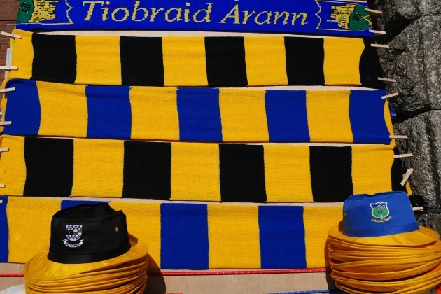 General view of flags and hats for sale