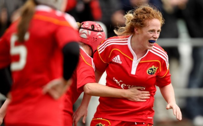 Fiona Hayes celebrates her try 17/9/2011