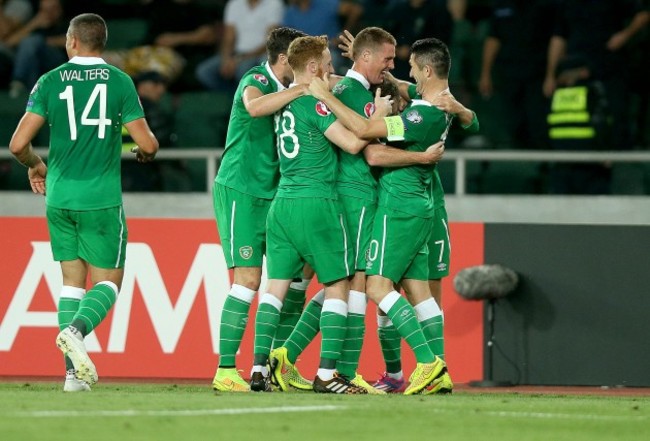 Aiden McGeady celebrates scoring the first goal of the game