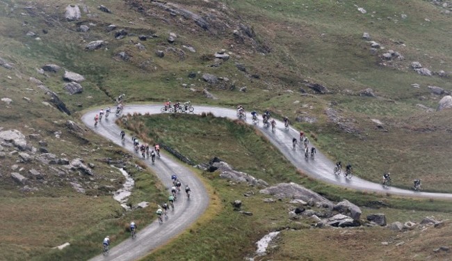 Riders descend off the Healy Pass