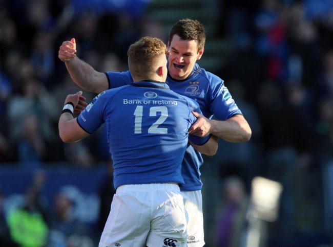 Ian Madigan celebrates his try with Johnny Sexton 17/5/2013